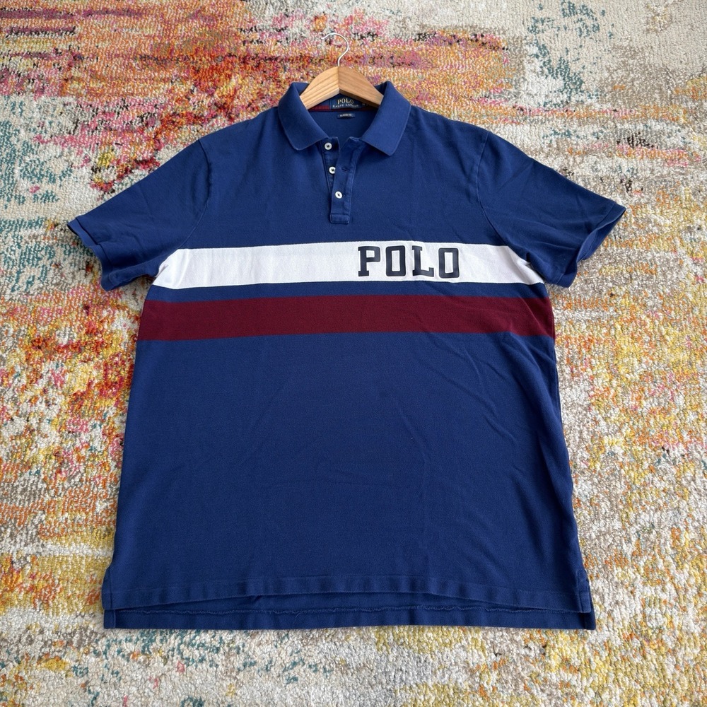 Polo Ralph Lauren Spellout Colorblock Polo Shirt Mens XL Blue